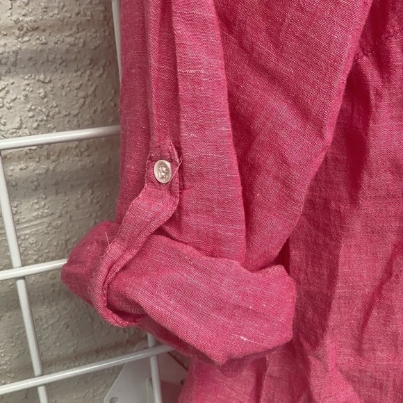 Size 14/16 Lane Bryant LINEN BARBIE Pink Button Down Top - Picture 3 of 7